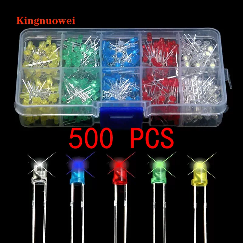 Kit de diodos emisor de luz LED 3mm, 500 piezas