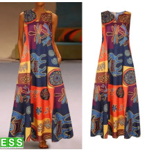 Vestido Vintage de lino y algodón con estampado