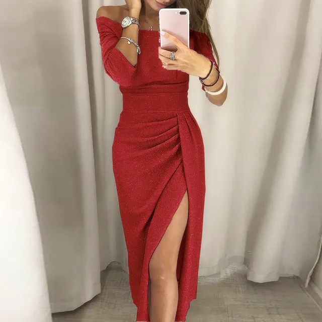 Vestido ajustado de manga larga con abertura